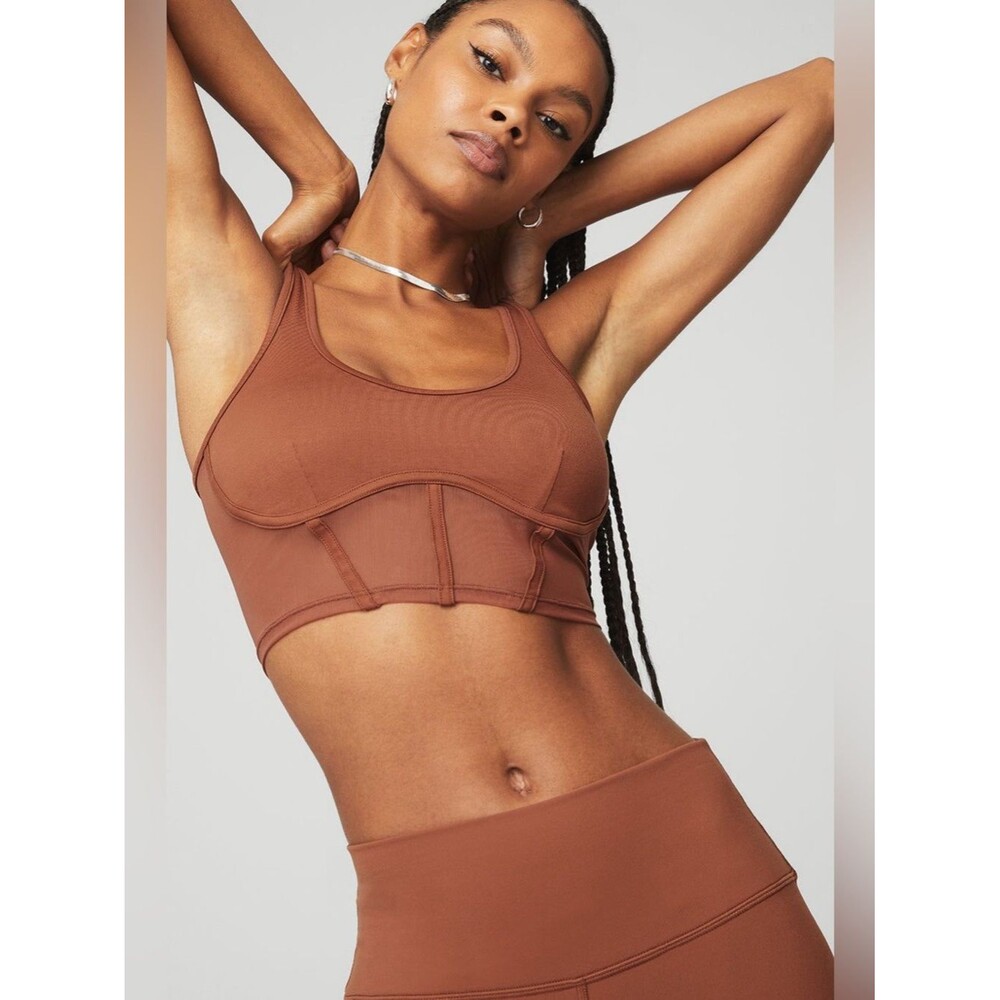 ALO Airbrush Mesh Corset Tank Top Wireless in Rust Sz L Athletic Sporty Comfy